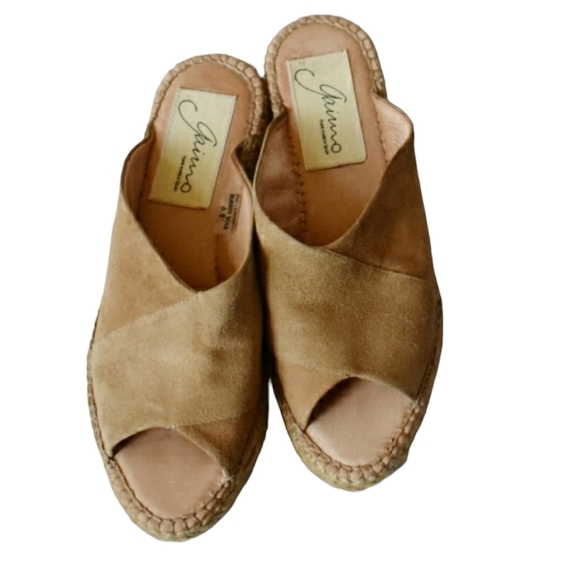 Anthropologie Gaimo Tan Suede Espadrille Mules Slides Size 38 US 8 - Picture 1 of 12